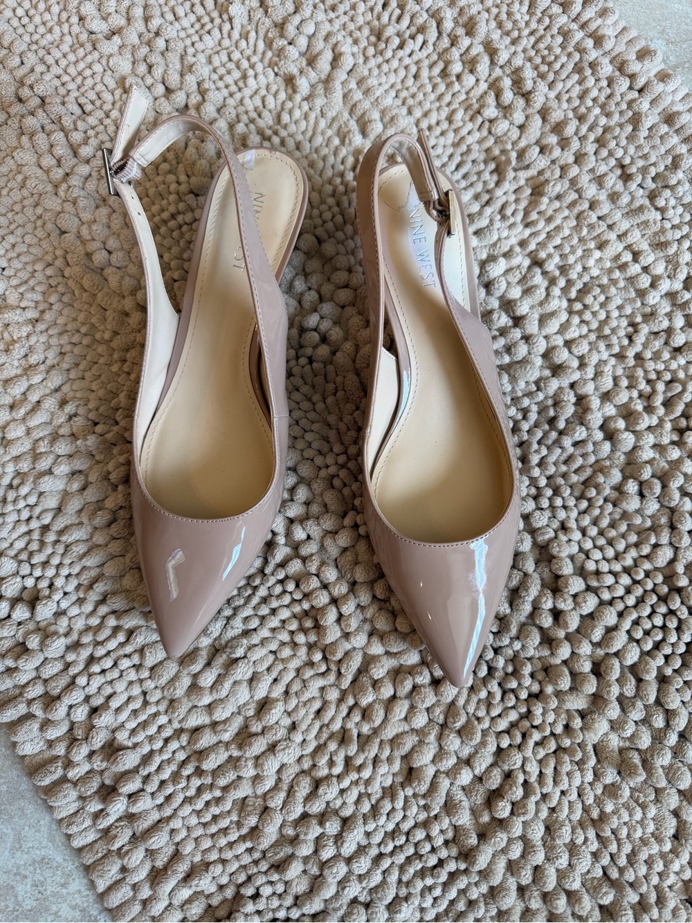 Nine West Blush Patent Slingback Pointed Pumps- Kitten heel
